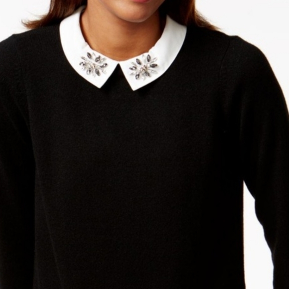 CHARTER CLUB Pure Cashmere Embellished Layered-Look Sweater Large Black & White - Picture 2 of 9